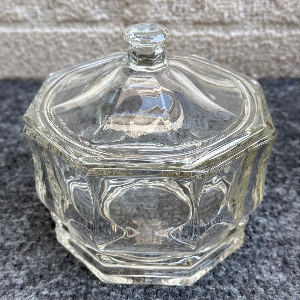 Indiana Glass Concord Clear Crystal Octagonal Candy Box and Cover 1465 USA